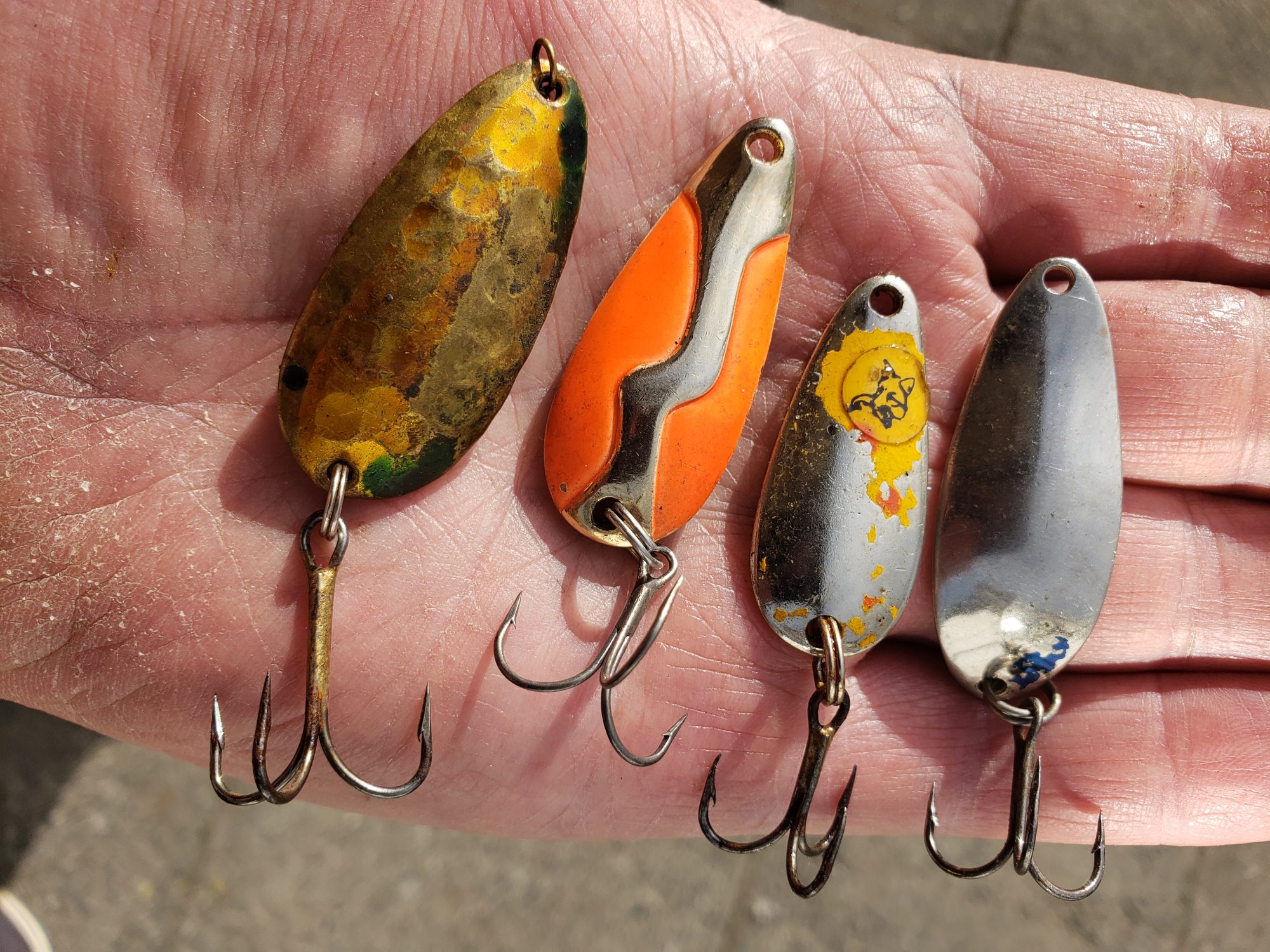 A few well worn trout casting spoons G Ellis scaled Top Five Lure Presentations for Brook Trout